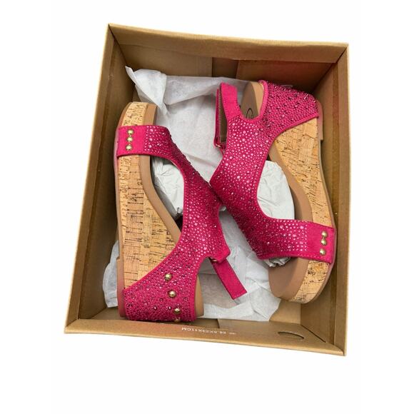 Makers Barbara Pink Crystal Wedge Sandals Size 7 | Rhinestone Cork Heels NWT Box - Picture 6 of 16